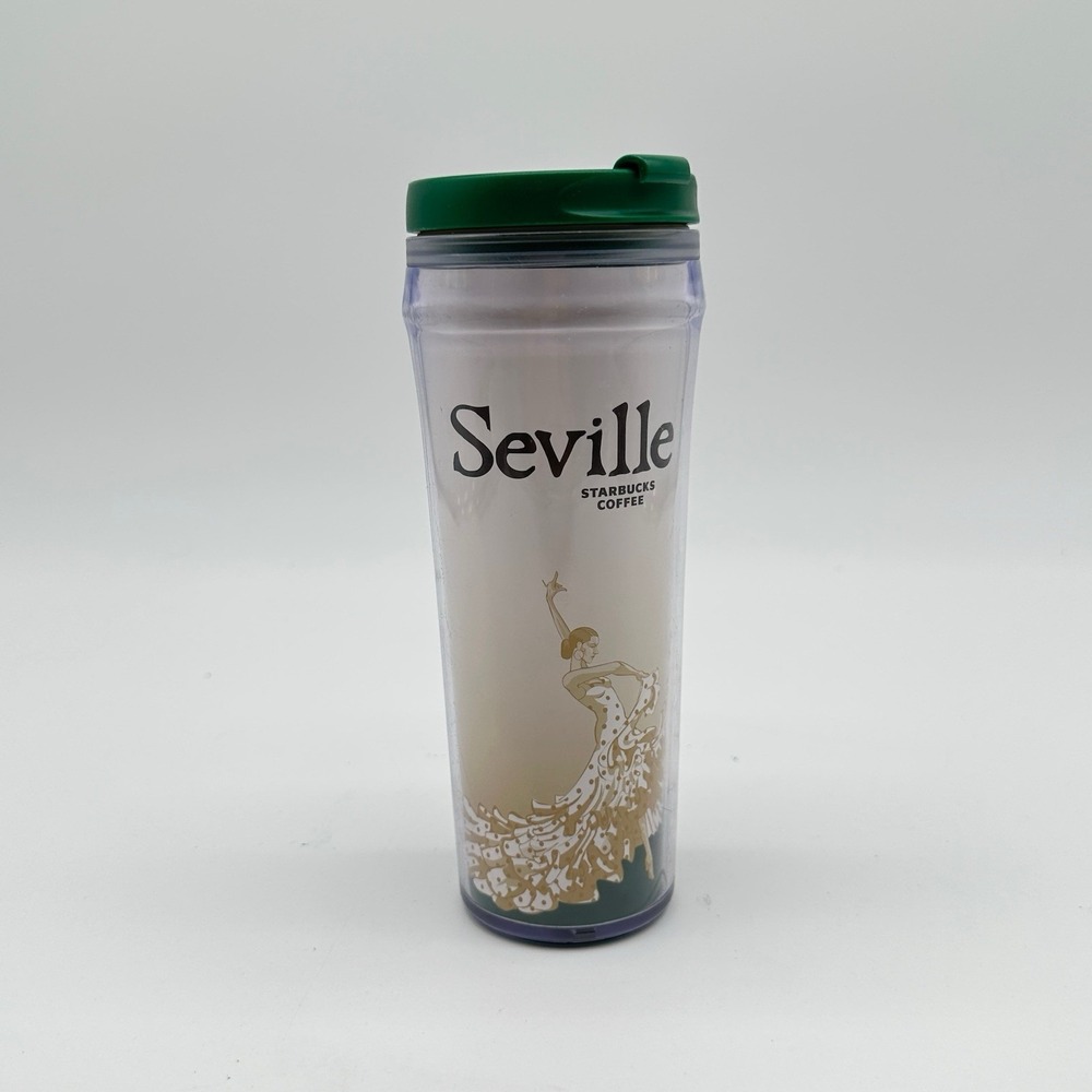 Y2K Starbucks Seville Tumbler Travel Coffee Mug Green Flip Top‎ 2004 Insulated